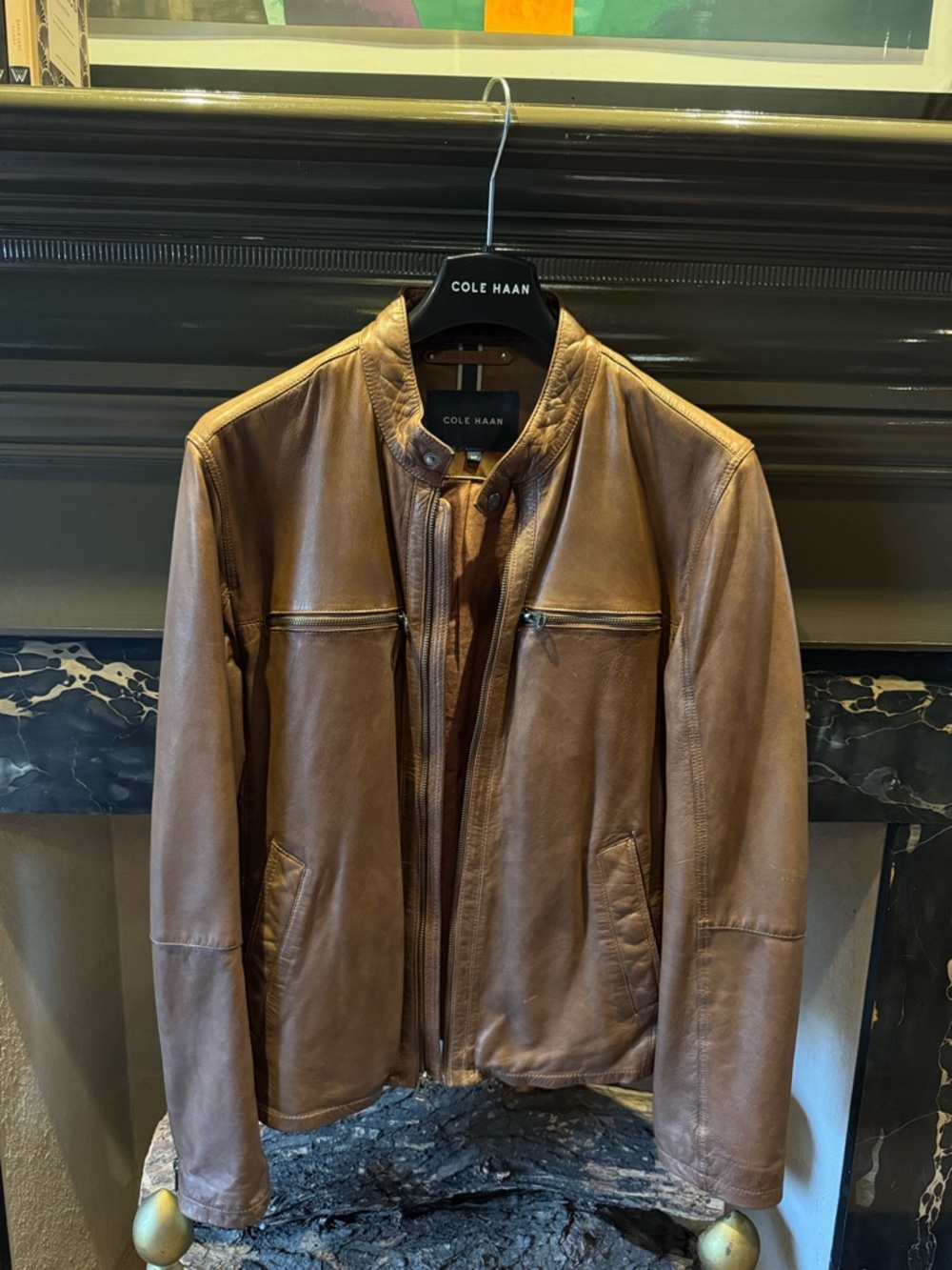 Cole Haan Men’s Brown Leather Bomber Jacket